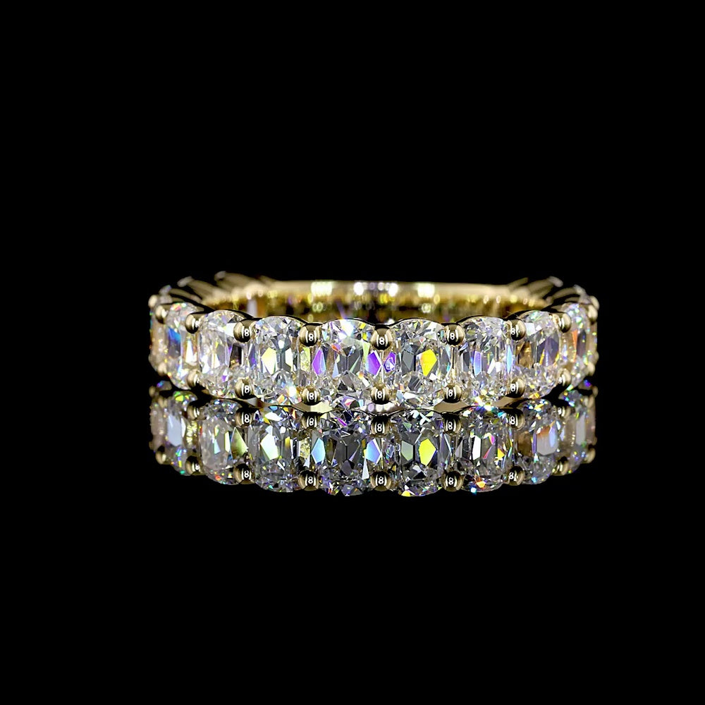 14K Yellow Gold 3/4 Eternity Band with Prong Set Antique Cushion Cut Lab Diamonds - 3.17 Carat Total Diamond Weight - Covaloro Fine Jewelry