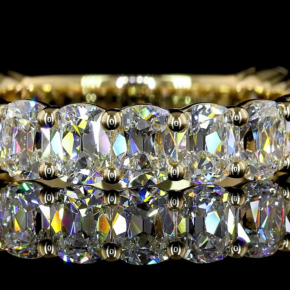 14K Yellow Gold 3/4 Eternity Band with Prong Set Antique Cushion Cut Lab Diamonds - 3.17 Carat Total Diamond Weight - Covaloro Fine Jewelry