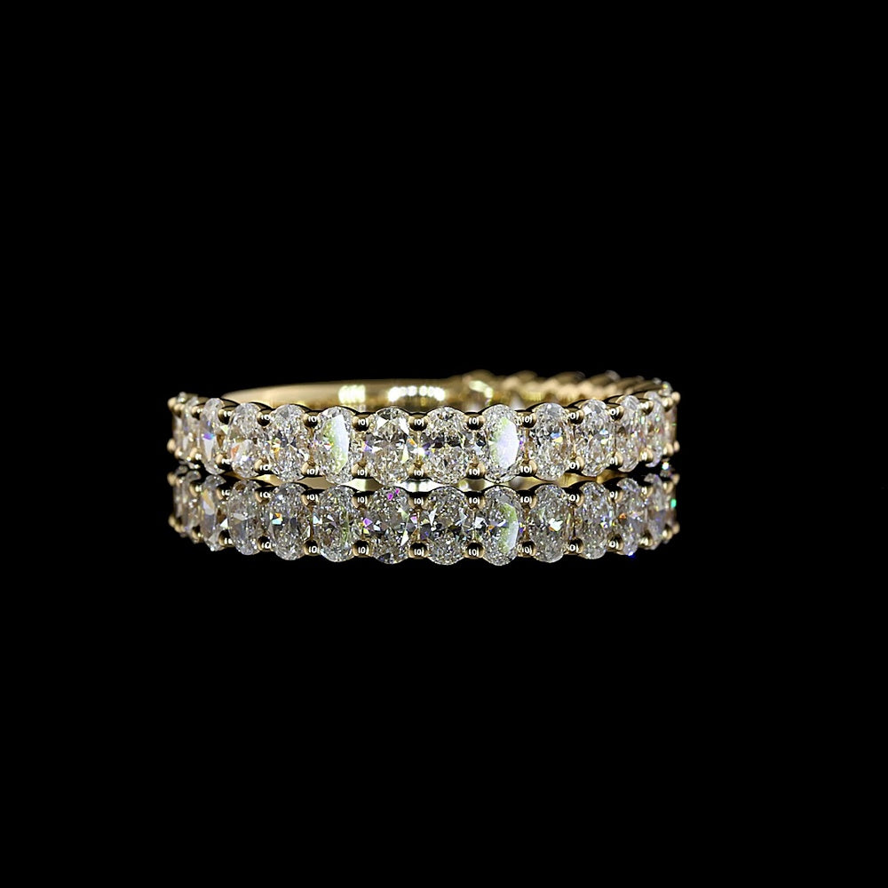 14K Yellow Gold 3/4 Eternity Band with Prong Set Oval Cut Lab Diamonds - 1.07 Carats Total Diamond Weight - Covaloro Fine Jewelry