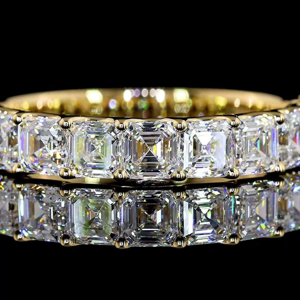 14K Yellow Gold 3/4 Eternity Band with U-Prong Set Asscher Cut Lab Diamonds - 1.96 Carats Total Diamond Weight - Covaloro Fine Jewelry