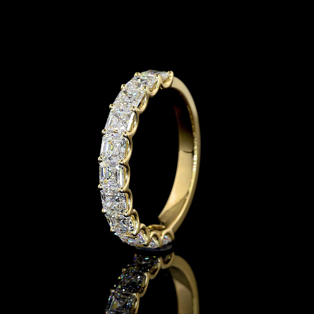 14K Yellow Gold 3/4 Eternity Band with U-Prong Set Asscher Cut Lab Diamonds - 1.96 Carats Total Diamond Weight - Covaloro Fine Jewelry