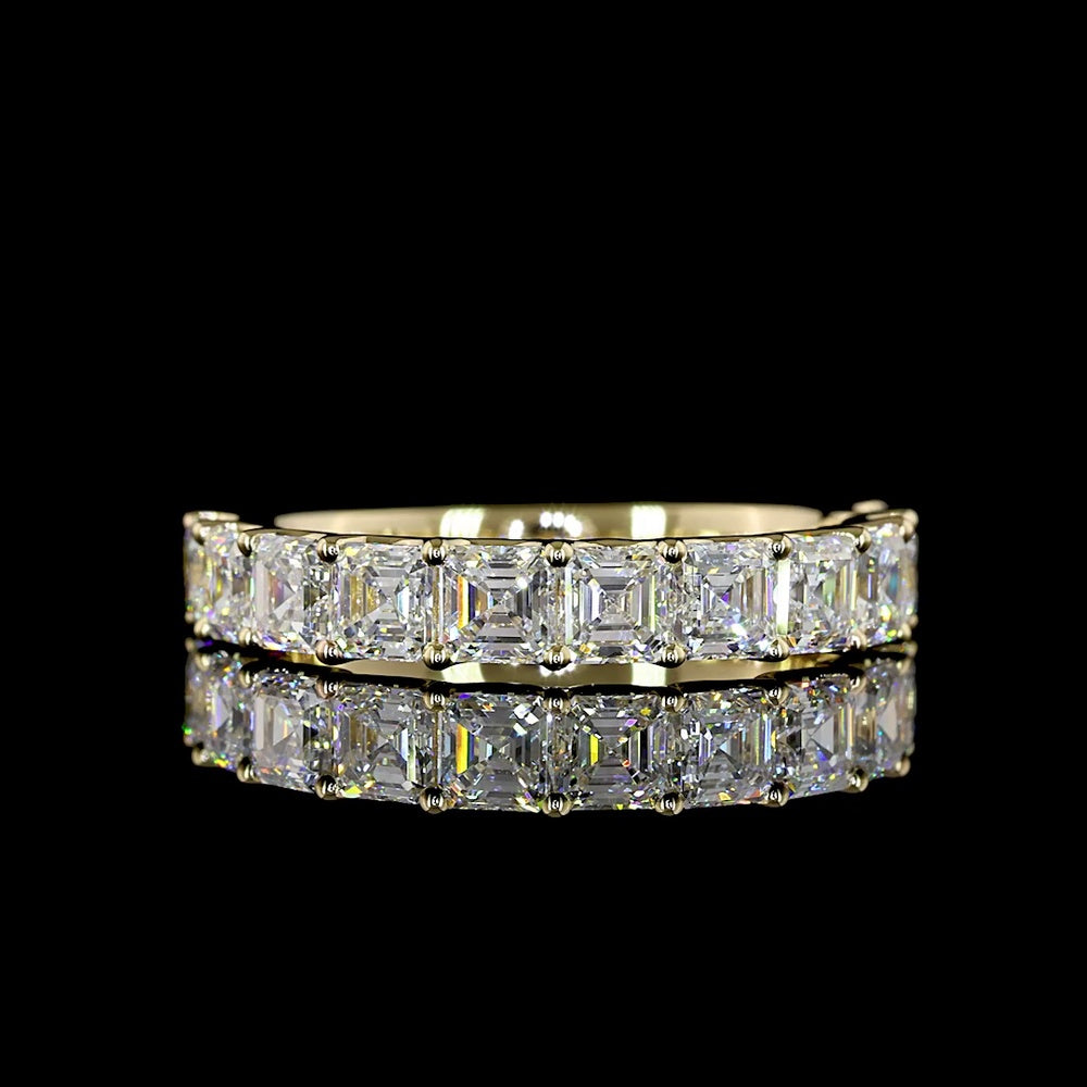 14K Yellow Gold 3/4 Eternity Band with U-Prong Set Asscher Cut Lab Diamonds - 2.20 Carats Total Diamond Weight - Covaloro Fine Jewelry