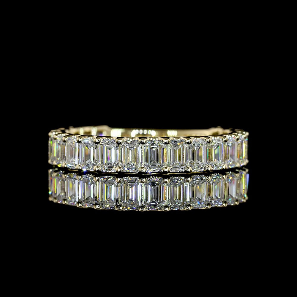 14K Yellow Gold 3/4 Eternity Band with U-Prong Set Emerald Cut Lab Diamonds - 2.09 Carat Total Weight, E-F Color VS Clarity - Covaloro Fine Jewelry