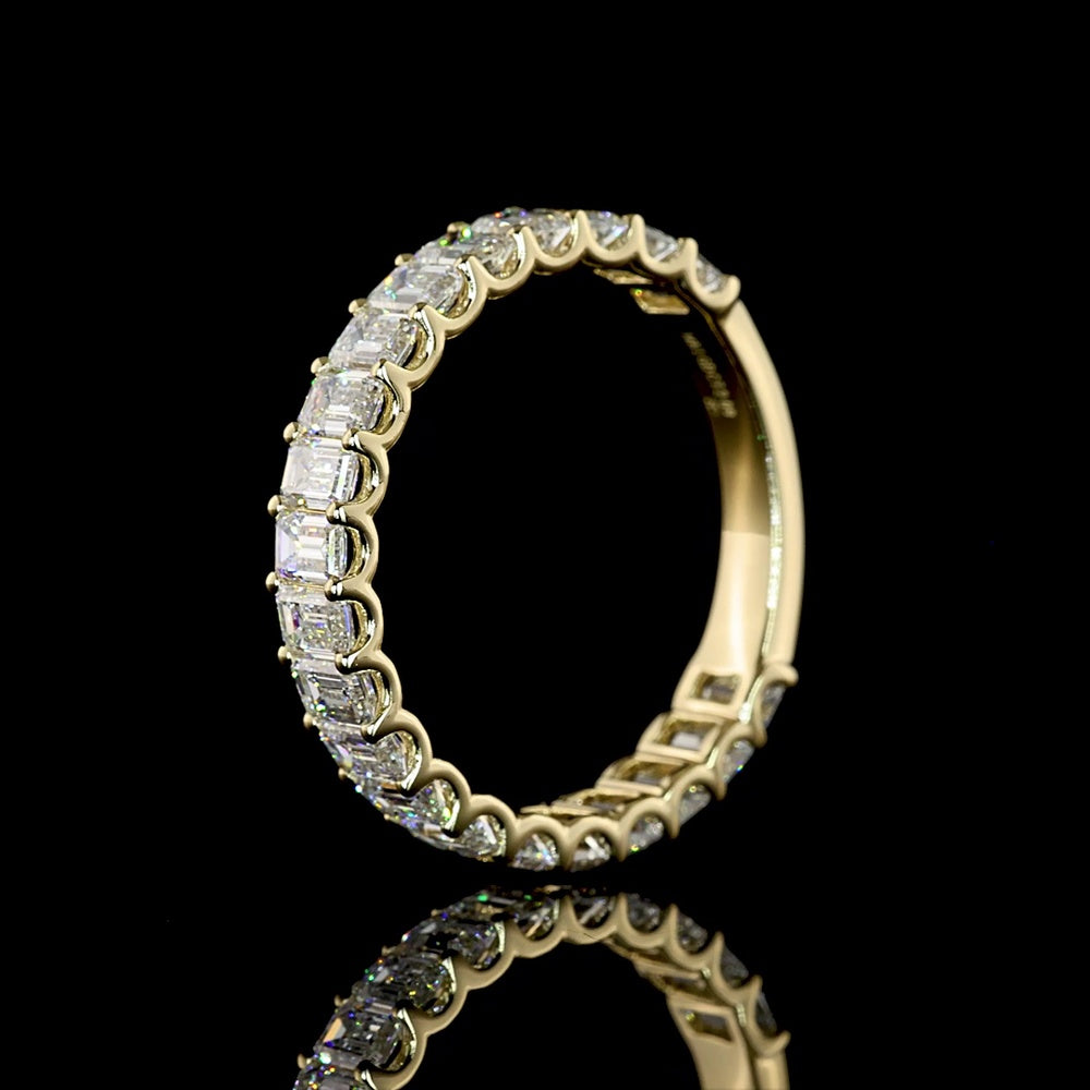 14K Yellow Gold 3/4 Eternity Band with U-Prong Set Emerald Cut Lab Diamonds - 2.09 Carat Total Weight, E-F Color VS Clarity - Covaloro Fine Jewelry
