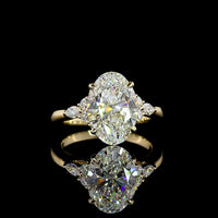 14K Yellow Gold 3.48 Carat Oval Cut Lab Diamond Statement Ring with Marquise and Round Accents - F VS1 Center - Covaloro Fine Jewelry