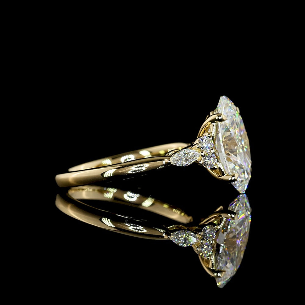 14K Yellow Gold 3.48 Carat Oval Cut Lab Diamond Statement Ring with Marquise and Round Accents - F VS1 Center - Covaloro Fine Jewelry