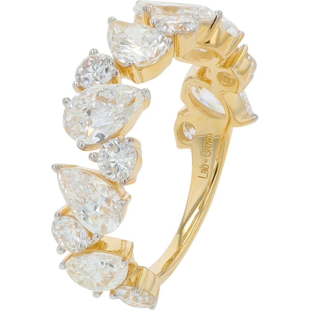 14K Yellow Gold 3.50 Carat Lab Grown Diamond Band with Pear and Round Prong Set Diamonds