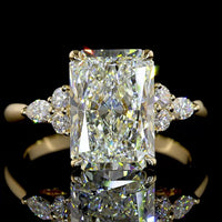 14K Yellow Gold 3.52 Carats Lab Diamond Ring with Radiant Cut Center, Round and Marquise Side Stones - E-F VS1 Quality - Covaloro Fine Jewelry