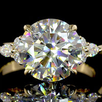 14K Yellow Gold 3.57 Carats Special Ring with 3.33 Carats Round Brilliant Lab Diamond and Marquise & Round Accent Diamonds - Covaloro Fine Jewelry