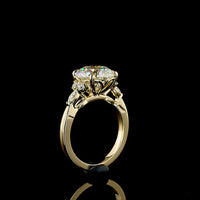 14K Yellow Gold 3.57 Carats Special Ring with 3.33 Carats Round Brilliant Lab Diamond and Marquise & Round Accent Diamonds - Covaloro Fine Jewelry