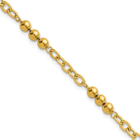 14K Yellow Gold 3.5mm Polished Beaded and Cable Link 7.5" Bracelet with Lobster Clasp by Zolivia Fine Jewelry