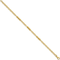 14K Yellow Gold 3.5mm Polished Beaded and Cable Link 7.5" Bracelet with Lobster Clasp by Zolivia Fine Jewelry