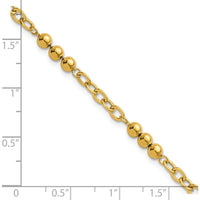 14K Yellow Gold 3.5mm Polished Beaded and Cable Link 7.5" Bracelet with Lobster Clasp by Zolivia Fine Jewelry