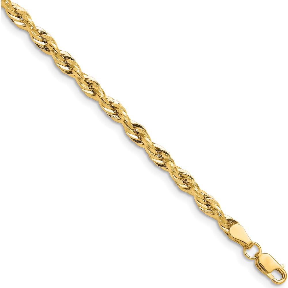 14K Yellow Gold 3.5mm Semi-Solid Rope Chain Bracelet with Lobster Clasp - 7-inch by Oro Pregiato