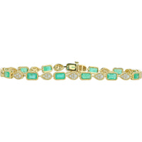 14K Yellow Gold 3.65 Carat Emerald and Diamond Tennis Bracelet - 0.85 Carat Total Diamond Weight