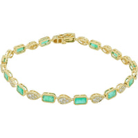 14K Yellow Gold 3.65 Carat Emerald and Diamond Tennis Bracelet - 0.85 Carat Total Diamond Weight