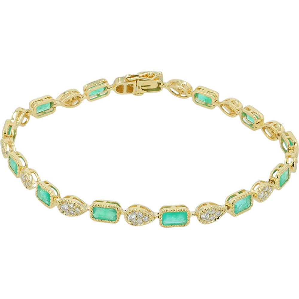 14K Yellow Gold 3.65 Carat Emerald and Diamond Tennis Bracelet - 0.85 Carat Total Diamond Weight
