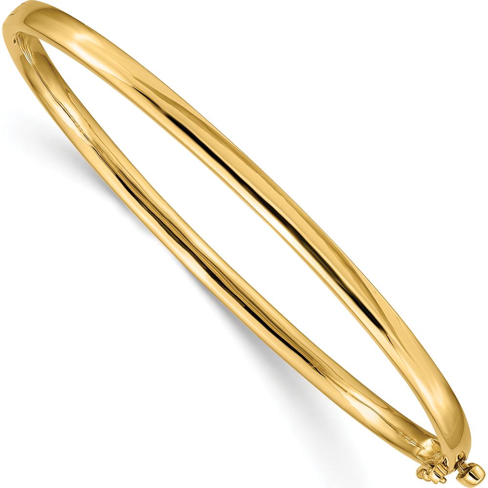 14K Yellow Gold 3.6mm Polished Solid Hinged Oval Bangle Bracelet by Oro Pregiato