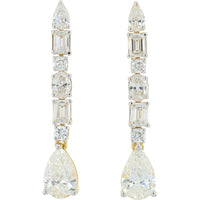 14K Yellow Gold 3.75 Total Carat Weight Lab Grown Diamond Drop Earrings with Princess, Round, and Pear-Shaped Diamonds