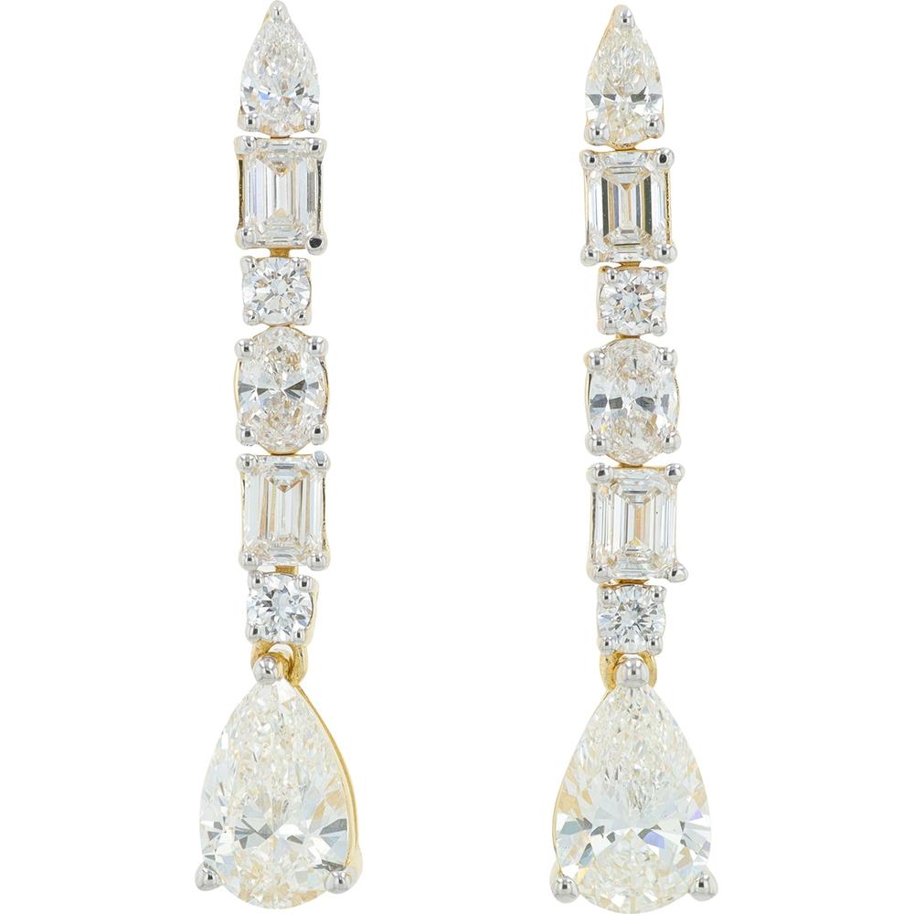 14K Yellow Gold 3.75 Total Carat Weight Lab Grown Diamond Drop Earrings with Princess, Round, and Pear-Shaped Diamonds