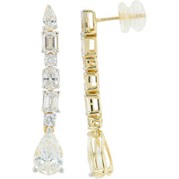 14K Yellow Gold 3.75 Total Carat Weight Lab Grown Diamond Drop Earrings with Princess, Round, and Pear-Shaped Diamonds