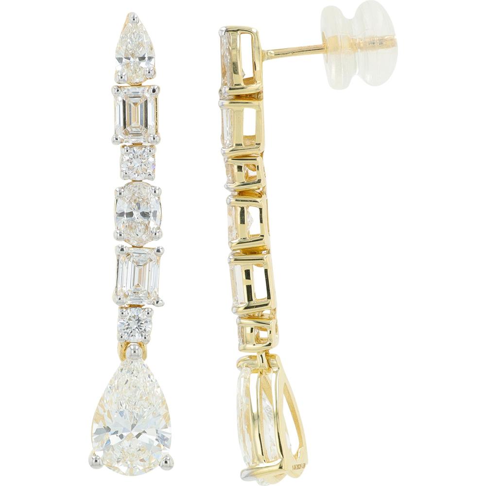 14K Yellow Gold 3.75 Total Carat Weight Lab Grown Diamond Drop Earrings with Princess, Round, and Pear-Shaped Diamonds