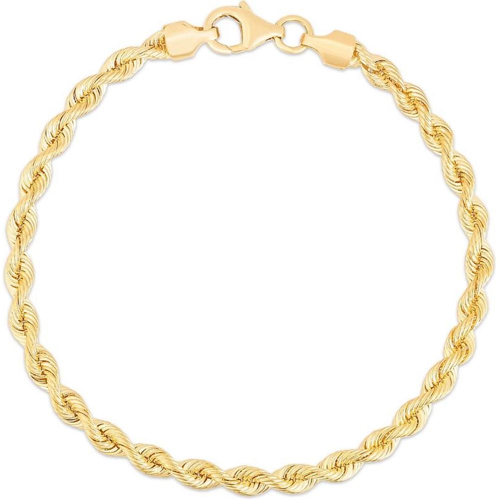 14K Yellow Gold 3.7mm Silk Rope Chain Necklace - 20" Polished Finish by Orozza Fine Jewelry