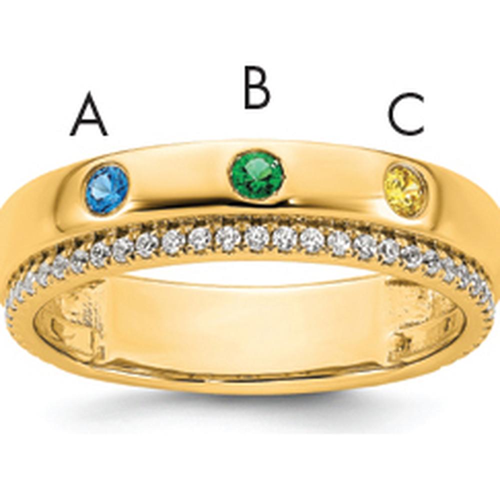 14K Yellow Gold 3 Birthstone and Diamond Mother's Ring Semi-mount with Round Prong Set Diamonds by Oro Pregiato