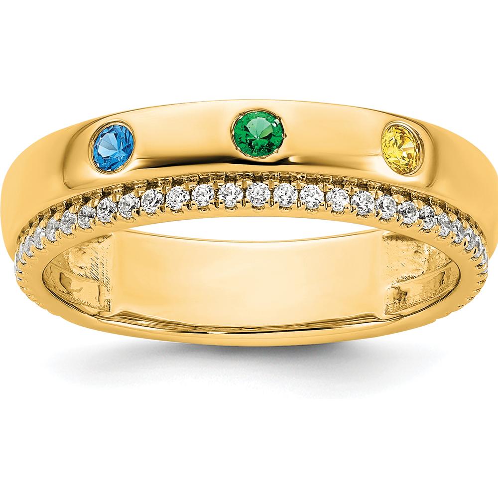 14K Yellow Gold 3 Birthstone and Diamond Mother's Ring Semi-mount with Round Prong Set Diamonds by Oro Pregiato