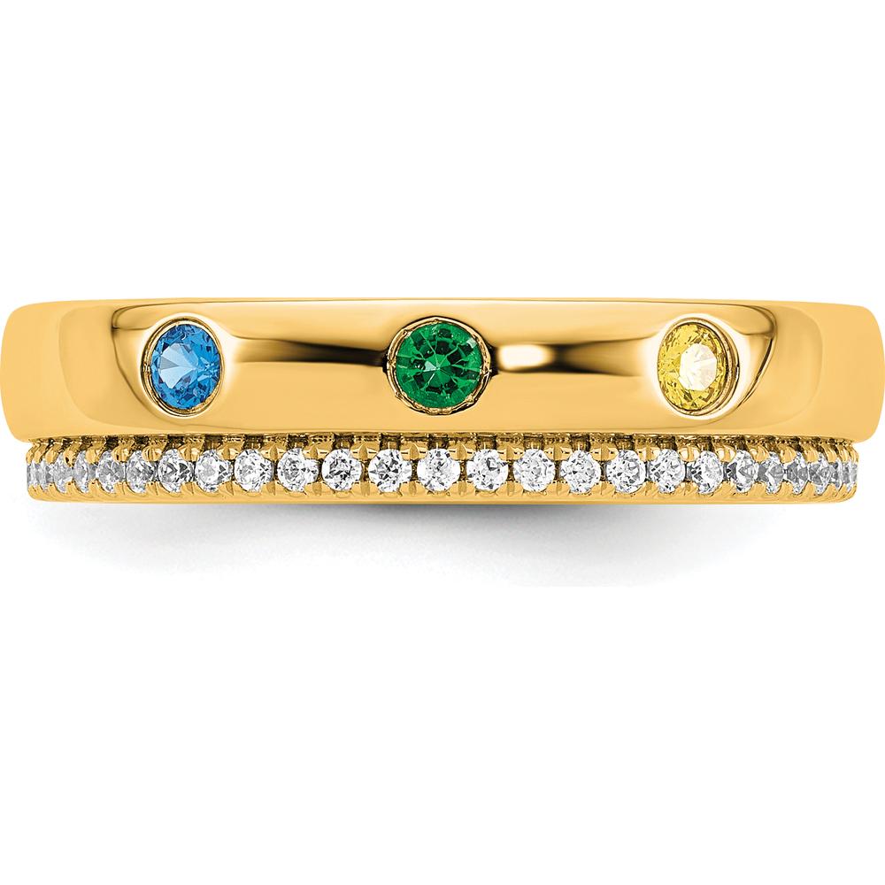 14K Yellow Gold 3 Birthstone and Diamond Mother's Ring Semi-mount with Round Prong Set Diamonds by Oro Pregiato