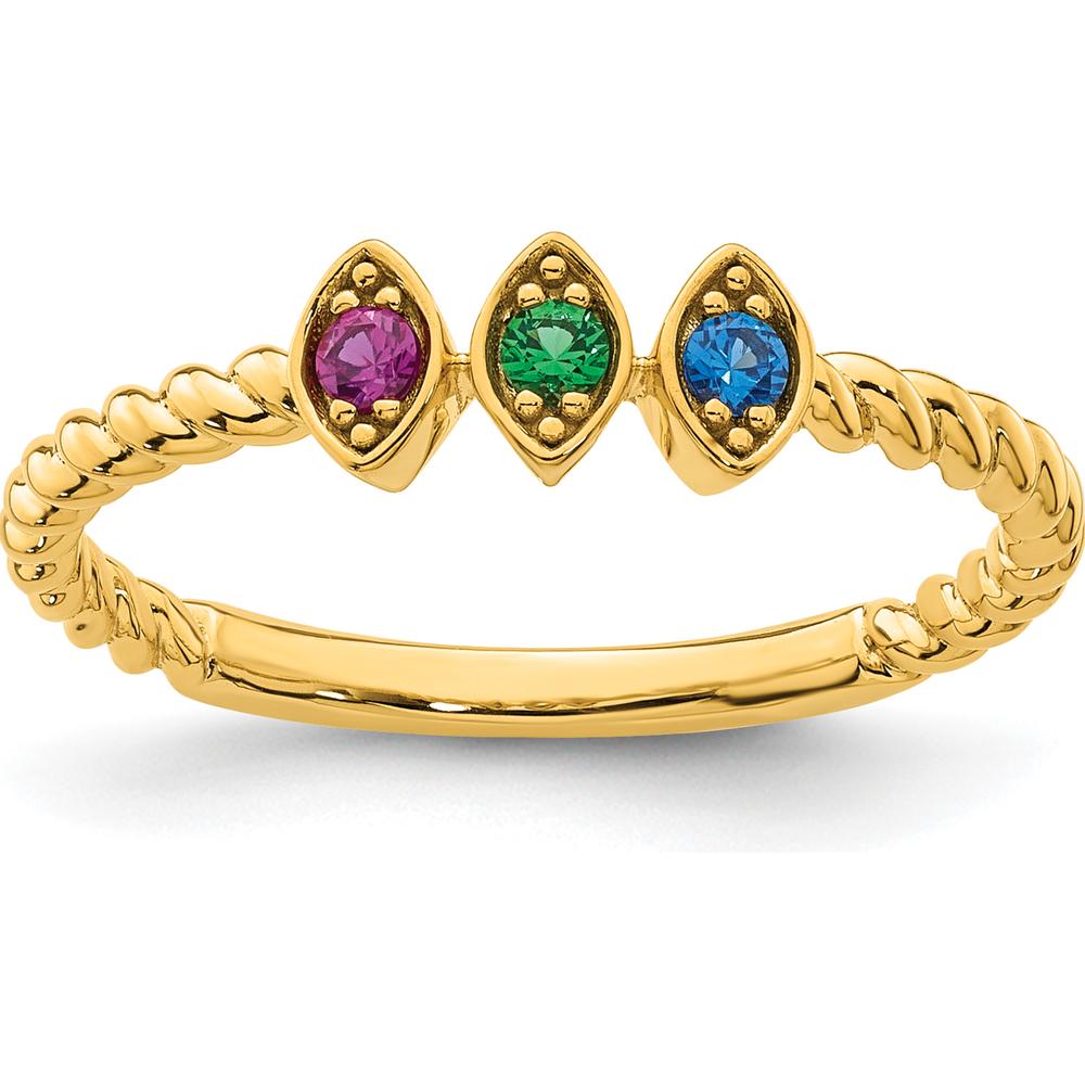 14K Yellow Gold 3-Birthstone Mother's Ring with Marquise Cut Stones by Oro Pregiato