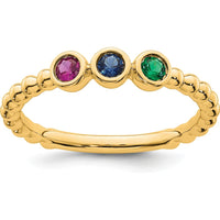 14K Yellow Gold 3 Birthstone Ring with Ruby, Sapphire, and Emerald - 0.75 Carat Total Gemstone Weight by Oro Pregiato