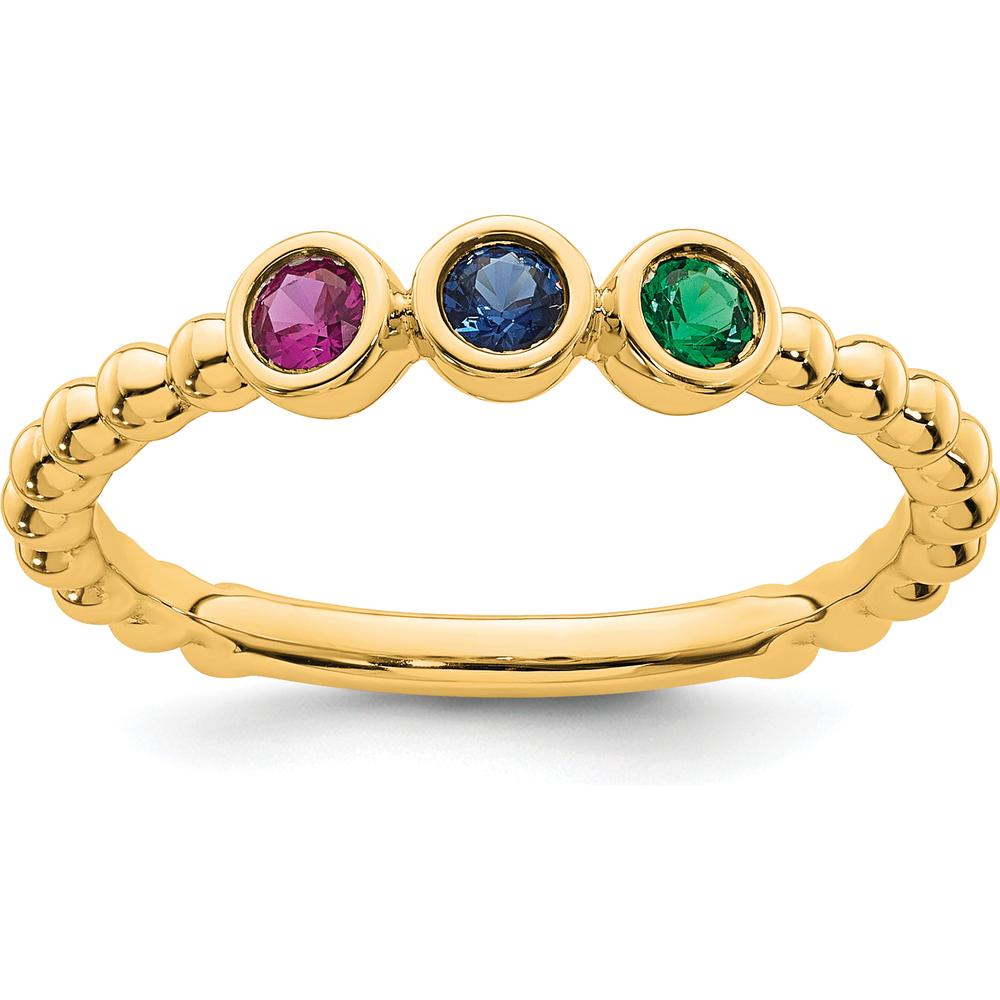 14K Yellow Gold 3 Birthstone Ring with Ruby, Sapphire, and Emerald - 0.75 Carat Total Gemstone Weight by Oro Pregiato