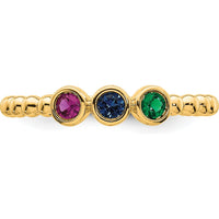 14K Yellow Gold 3 Birthstone Ring with Ruby, Sapphire, and Emerald - 0.75 Carat Total Gemstone Weight by Oro Pregiato