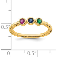 14K Yellow Gold 3 Birthstone Ring with Ruby, Sapphire, and Emerald - 0.75 Carat Total Gemstone Weight by Oro Pregiato