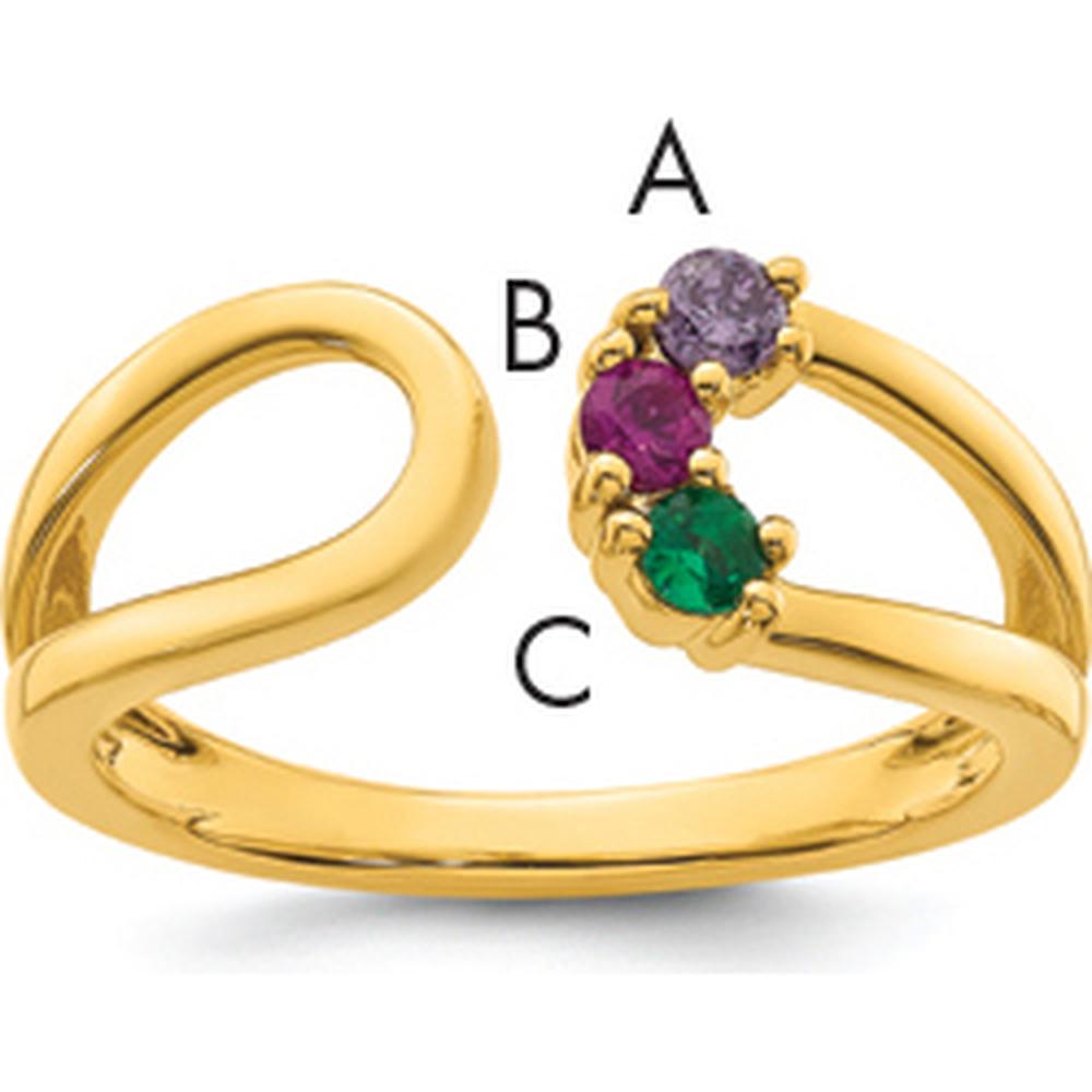 14K Yellow Gold 3 Birthstone Wrap Mother's Ring with Prong Set Ruby, Sapphire, and Emerald Stones by Oro Pregiato