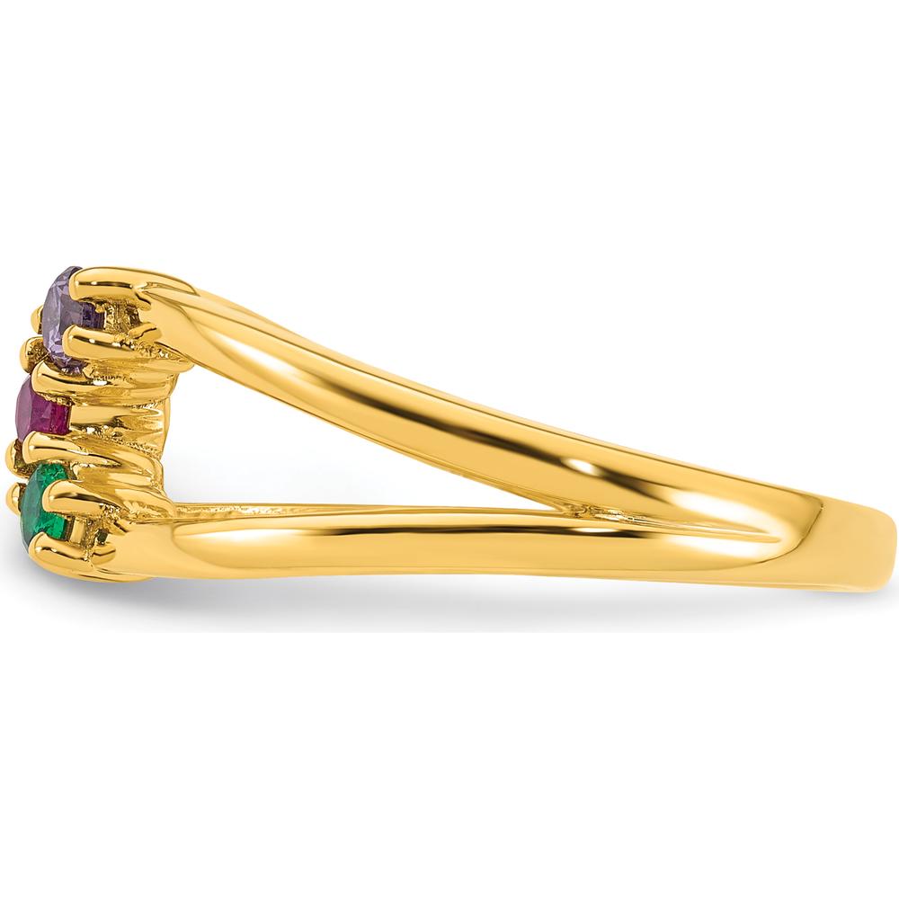 14K Yellow Gold 3 Birthstone Wrap Mother's Ring with Prong Set Ruby, Sapphire, and Emerald Stones by Oro Pregiato