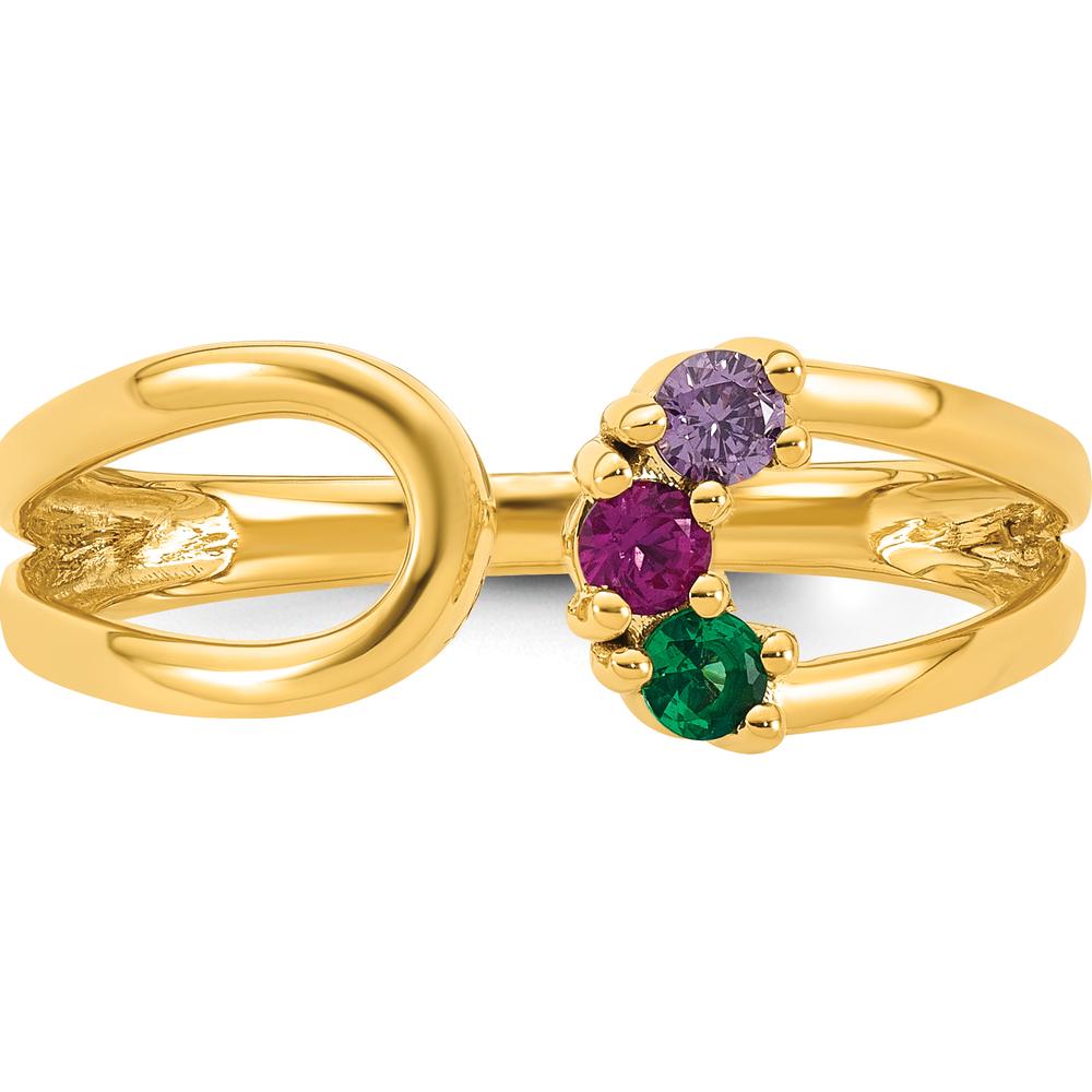 14K Yellow Gold 3 Birthstone Wrap Mother's Ring with Prong Set Ruby, Sapphire, and Emerald Stones by Oro Pregiato