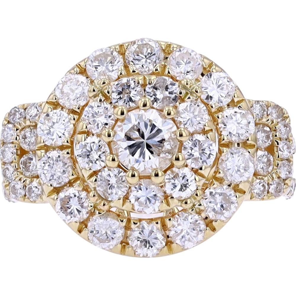 14K Yellow Gold 3 - Carat Diamond Cluster Ring with Brilliant Round Diamonds - 3.00 Carat Total Diamond Weight
