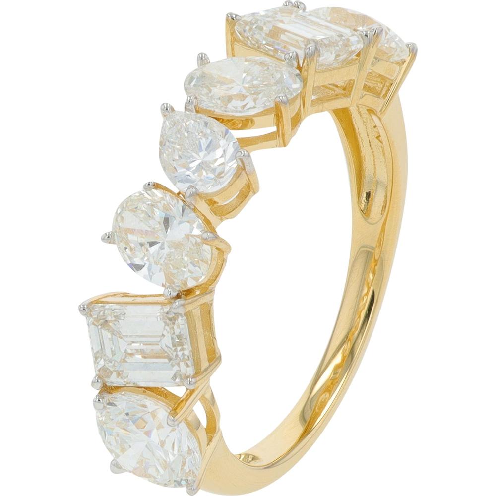 14K Yellow Gold 3 Carat Lab Grown Diamond Band with Multi - Shape U - Prong Set Diamonds