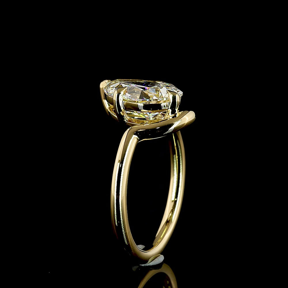 14K Yellow Gold 3 Carat Pear Shape Solitaire Ring with Inclined Setting and IGI Certified Lab Grown F VVS2 Diamond - Covaloro Fine Jewelry