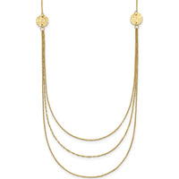 14K Yellow Gold 3-Layer Ropa Chain Bib Necklace with Textured Circles - 16" Length + 2" Extender by Oro Pregiato