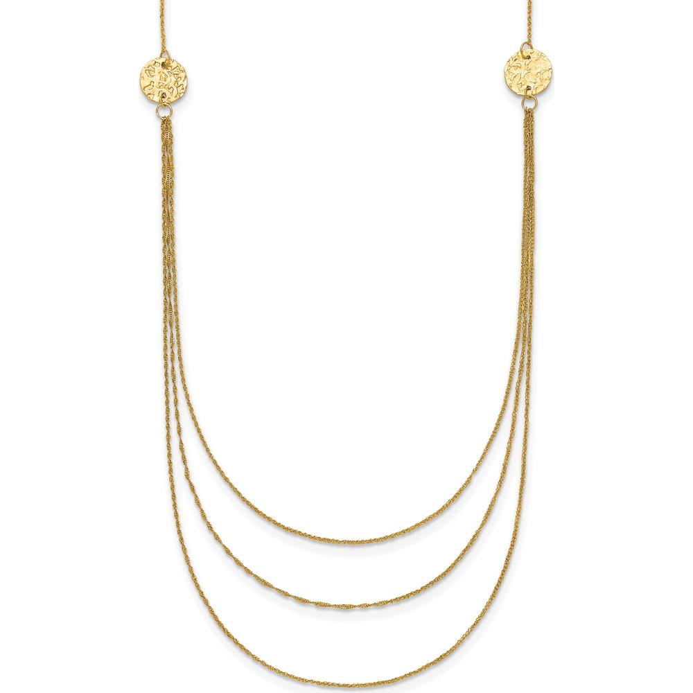 14K Yellow Gold 3-Layer Ropa Chain Bib Necklace with Textured Circles - 16" Length + 2" Extender by Oro Pregiato