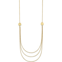 14K Yellow Gold 3-Layer Ropa Chain Bib Necklace with Textured Circles - 16" Length + 2" Extender by Oro Pregiato