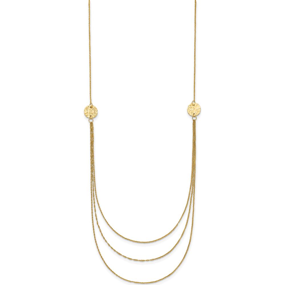 14K Yellow Gold 3-Layer Ropa Chain Bib Necklace with Textured Circles - 16" Length + 2" Extender by Oro Pregiato