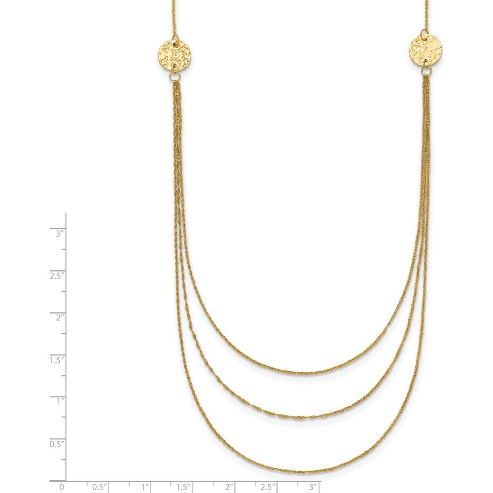 14K Yellow Gold 3-Layer Ropa Chain Bib Necklace with Textured Circles - 16" Length + 2" Extender by Oro Pregiato