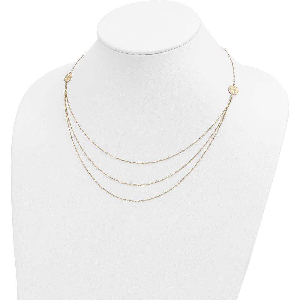 14K Yellow Gold 3-Layer Ropa Chain Bib Necklace with Textured Circles - 16" Length + 2" Extender by Oro Pregiato