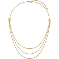14K Yellow Gold 3-Layer Ropa Chain Bib Necklace with Textured Circles - 16" Length + 2" Extender by Oro Pregiato