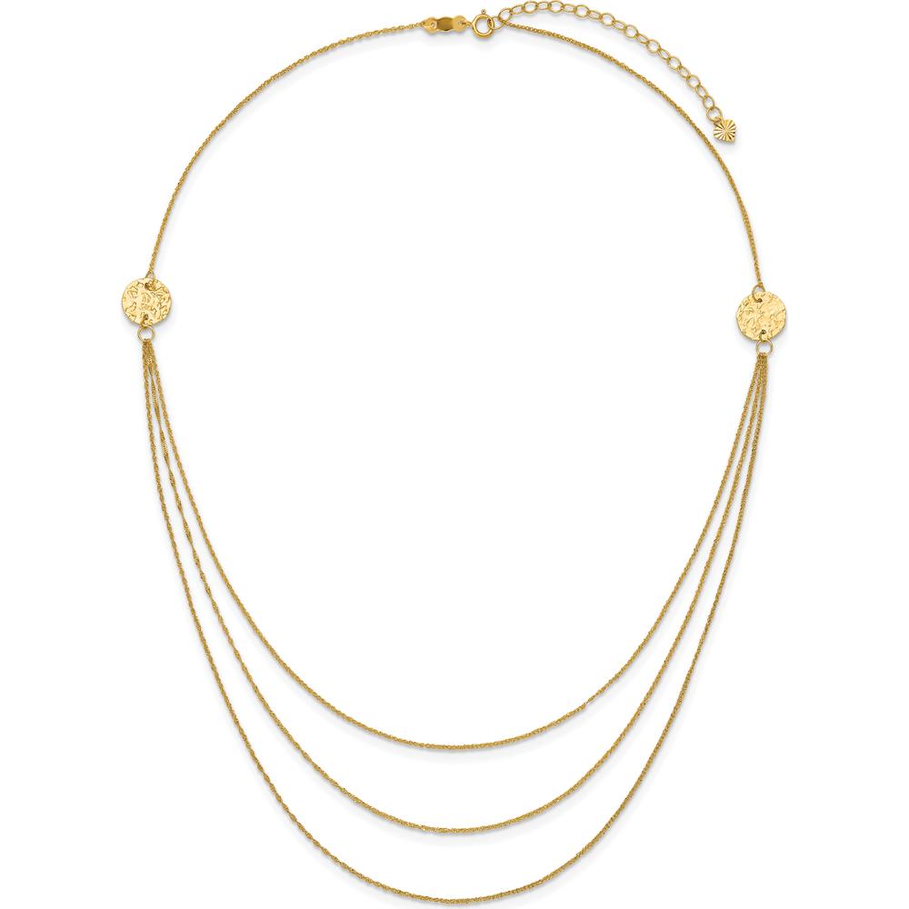 14K Yellow Gold 3-Layer Ropa Chain Bib Necklace with Textured Circles - 16" Length + 2" Extender by Oro Pregiato