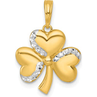 14K Yellow Gold 3-Leaf Clover Charm with White Rhodium Accents by Oro Pregiato